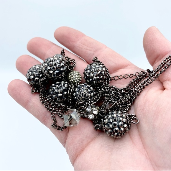 Double Chain Sparkly Beaded Gunmetal Silver Tone Long Strand Necklace - Picture 6 of 11